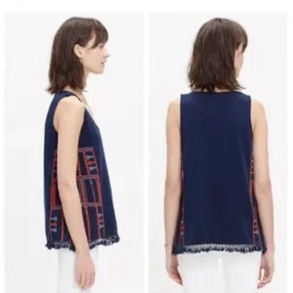 EUC Madewell Aztec Embroidered Tank Top Size XS 100% Cotton